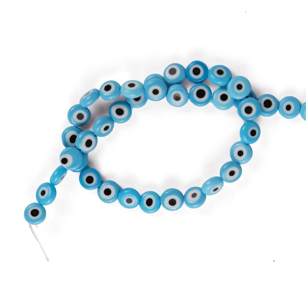 Yassı Nazar Boncuğu Dizisi Açık Mavi El Yapımı Nazar Boncuğu 8 mm