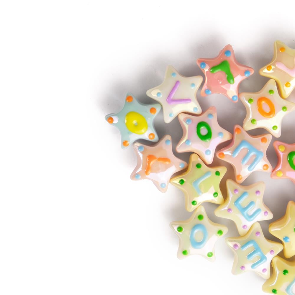 Yıldız Figürlü Parlak Renkli Plastik Boncuk 5 Adet