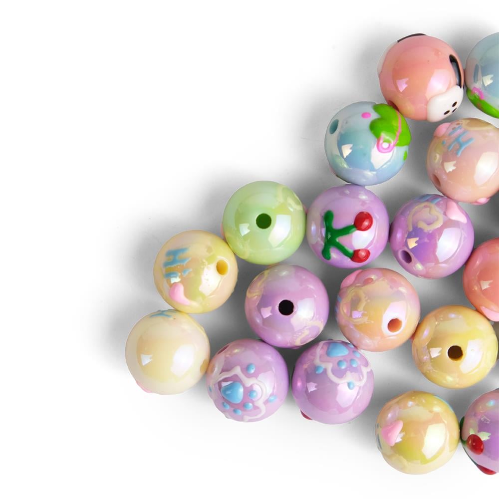 Yuvarlak Parlak Desenli Plastik Boncuk 5 Adet