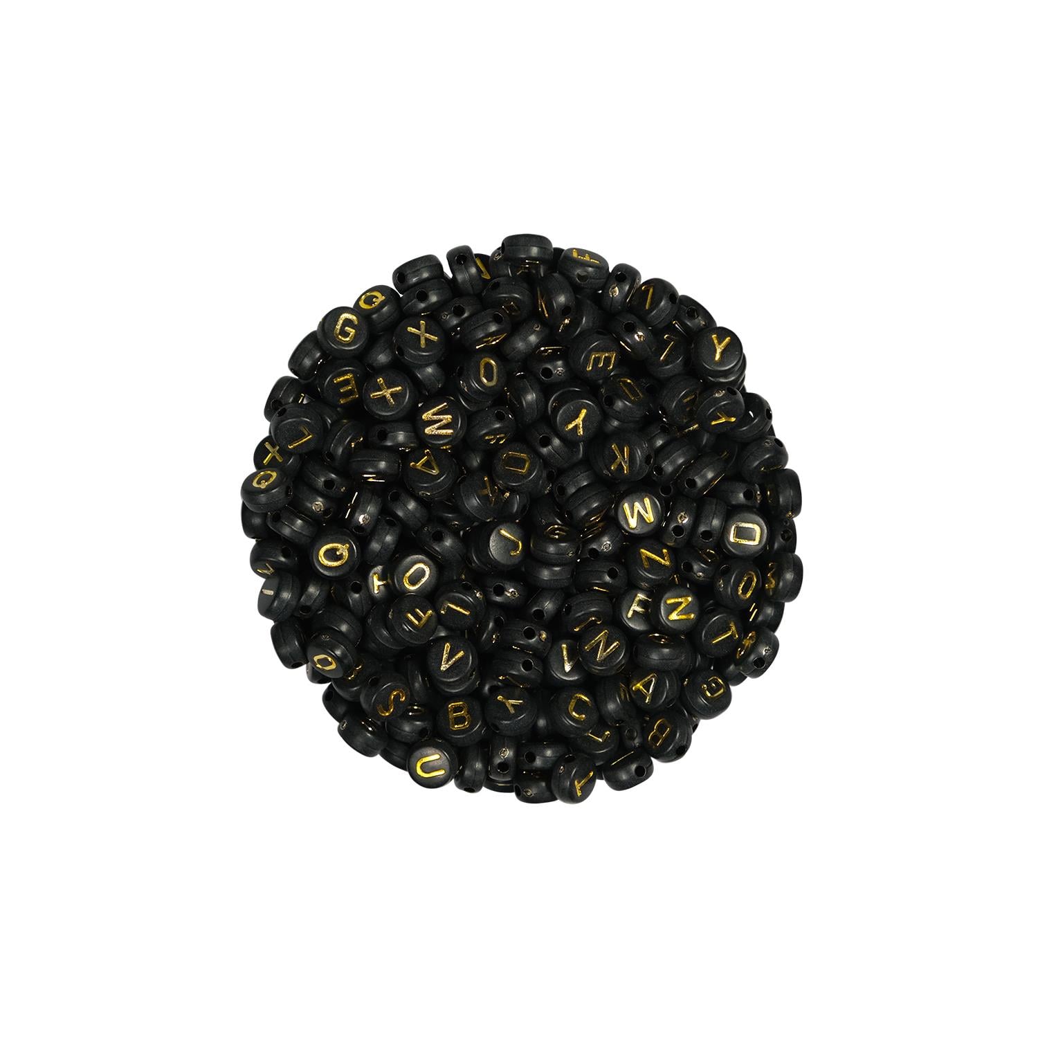 Yuvarlak SiyahSarı Yaldızlı Plastik Harf Boncuk 50 gr