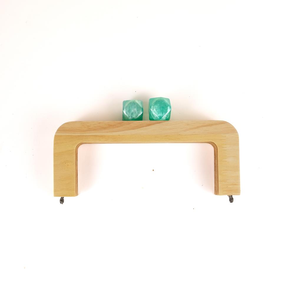 20 cm Ahşap Burs Su Yeşili Akrilik Boncuk Başlıklı Çanta Bursu Natural Renk