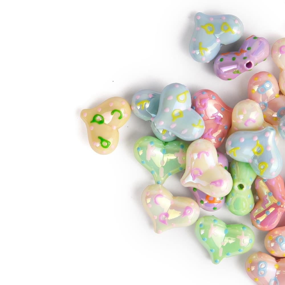 3 Boyutlu Kalp Figürü Soft Parlak Renkli Desenli Plastik Boncuk