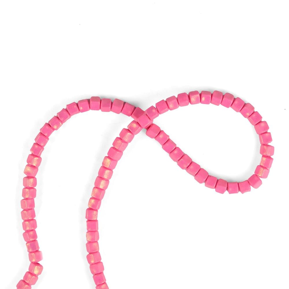 5 mm Küp Model Fimo Fosfor Pembe Renk Üzeri Yaldız Sedefli Simli Fosfor Pembe Fimo Boncuk Dizisi Polimer Kil 40 CM Dizi