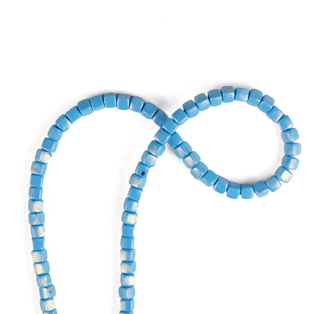 5 mm Küp Model Fimo Mavi Renk Üzeri Yaldız Sedefli Simli Mavi Fimo Boncuk Dizisi Polimer Kil 40 CM Dizi