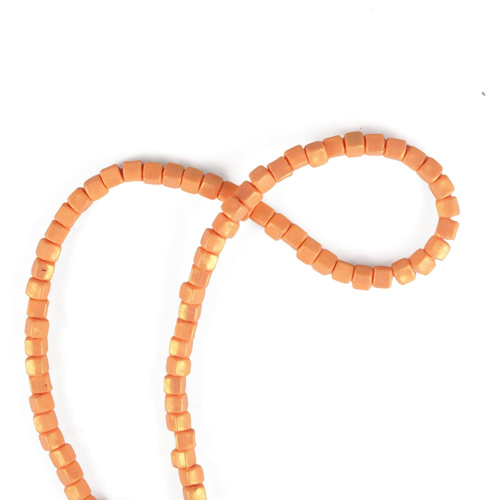 5 mm Küp Model Fimo Turuncu Renk Üzeri Yaldız Sedefli Simli Turuncu Fimo Boncuk Dizisi Polimer Kil 40 CM Dizi