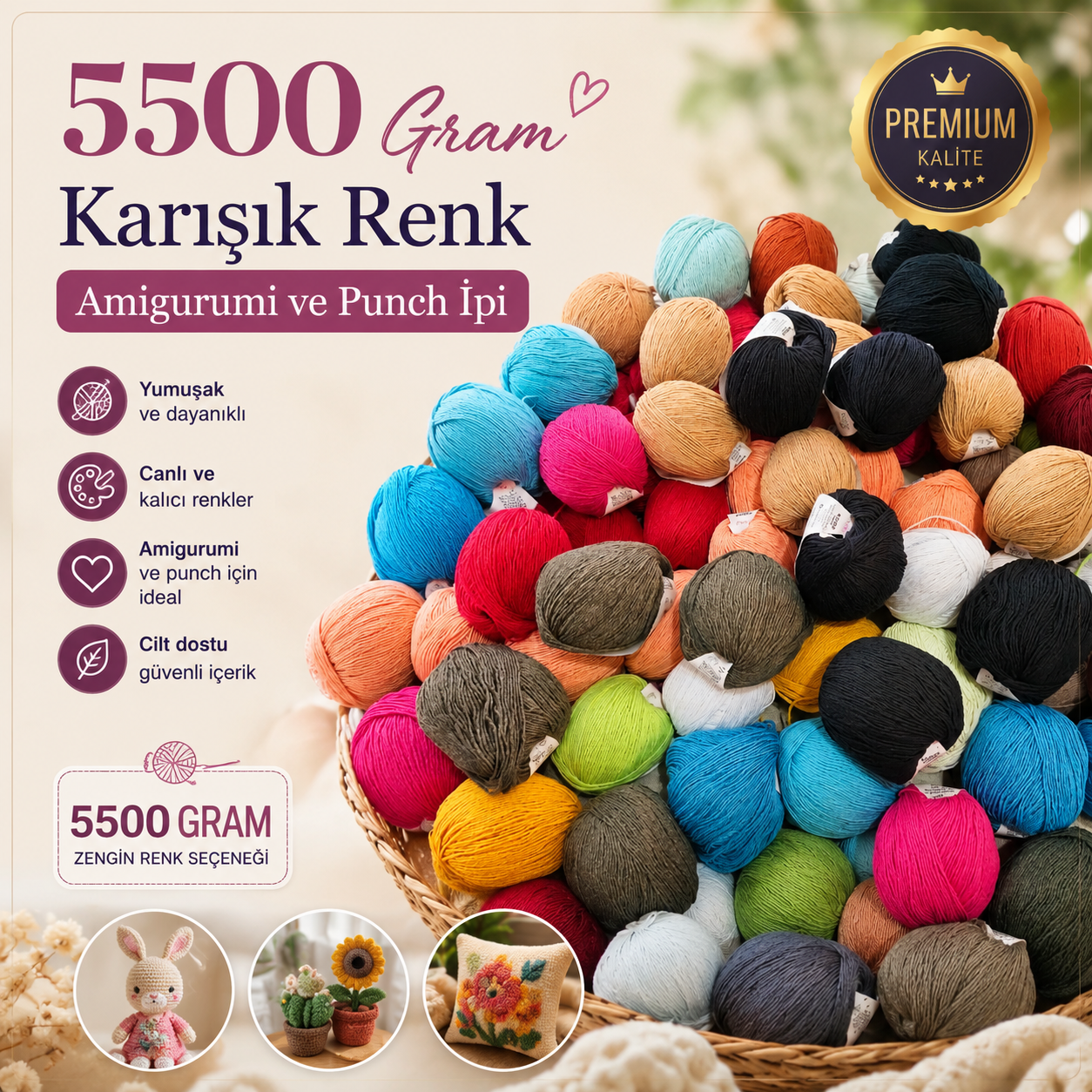 5500 Gram Karışık Renk Amigurumi ve Punch İpi
