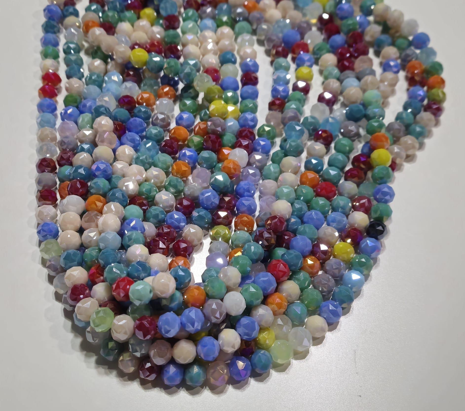 8mm Yuvarlak Kesim Karışık Renkli Facetli Kristal Boncuk