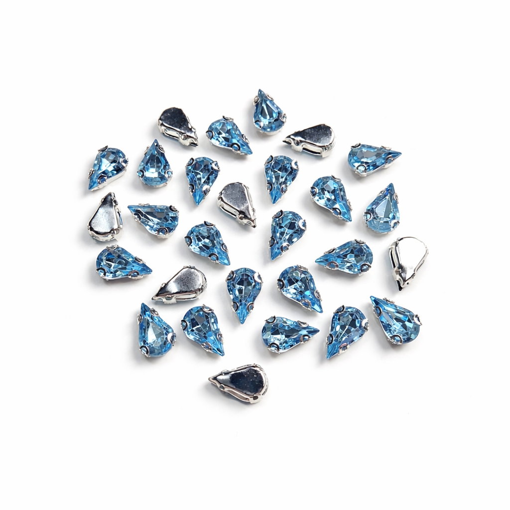 Açık Mavi Renk Armut Kasalı Dikme Taş 10 × 14 mm – 100 Adet