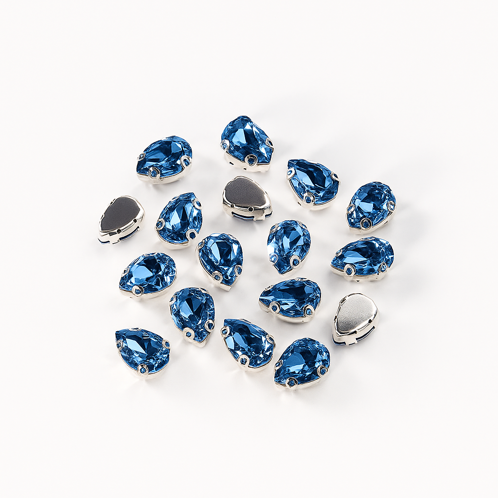 Açık Mavi Renk Damla Dikme Taş 10 x 14 mm 100 Adet