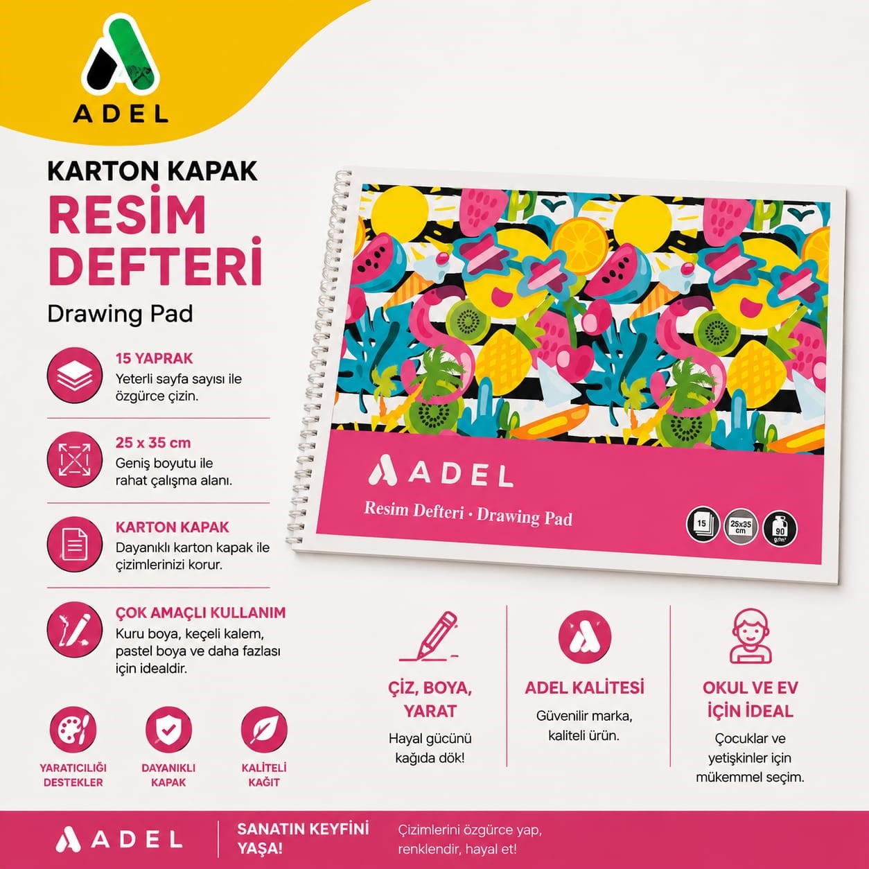 Adel Karton Kapak Resim Defteri 25 x 35 cm 15 Yaprak