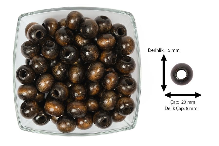 Ahşap Boncuk Koyu Kahve 100 gr 20 mm