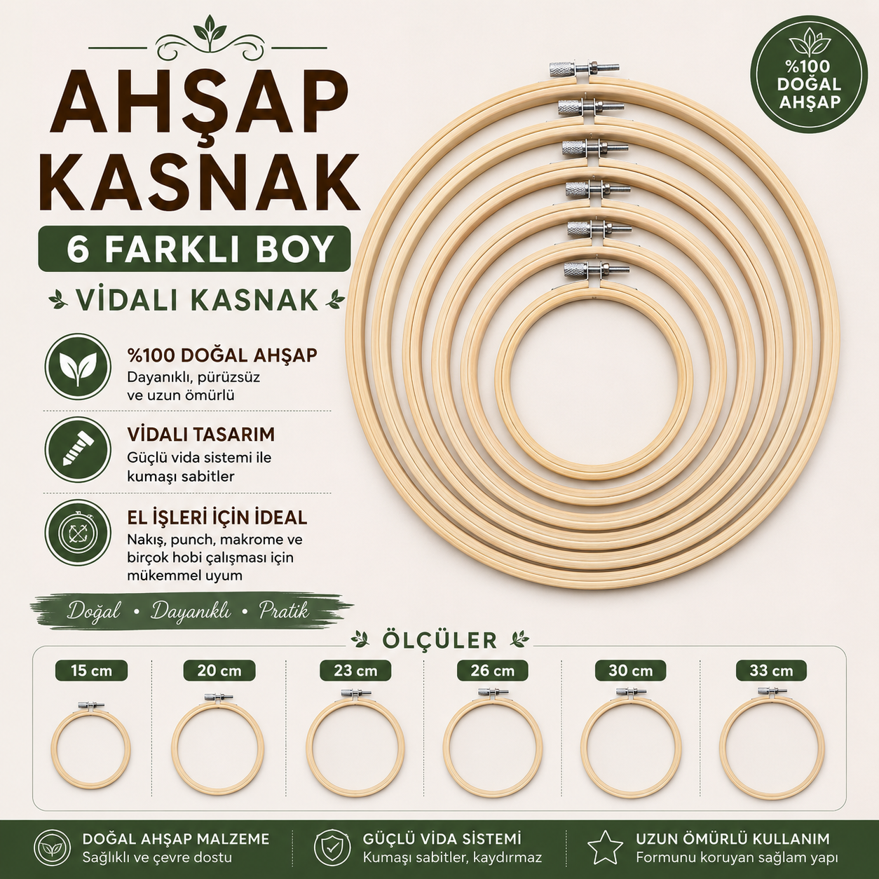Ahşap Kasnak 6 Farklı Boy Vidalı Kasnak
