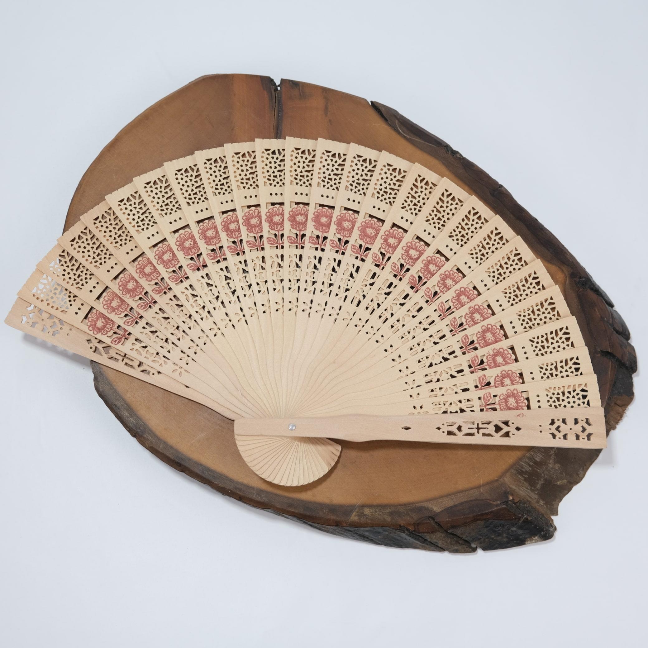 Ahşap Yelpaze Çiçek Motifli Kına Düğün Nişan Hediyelik Yelpaze