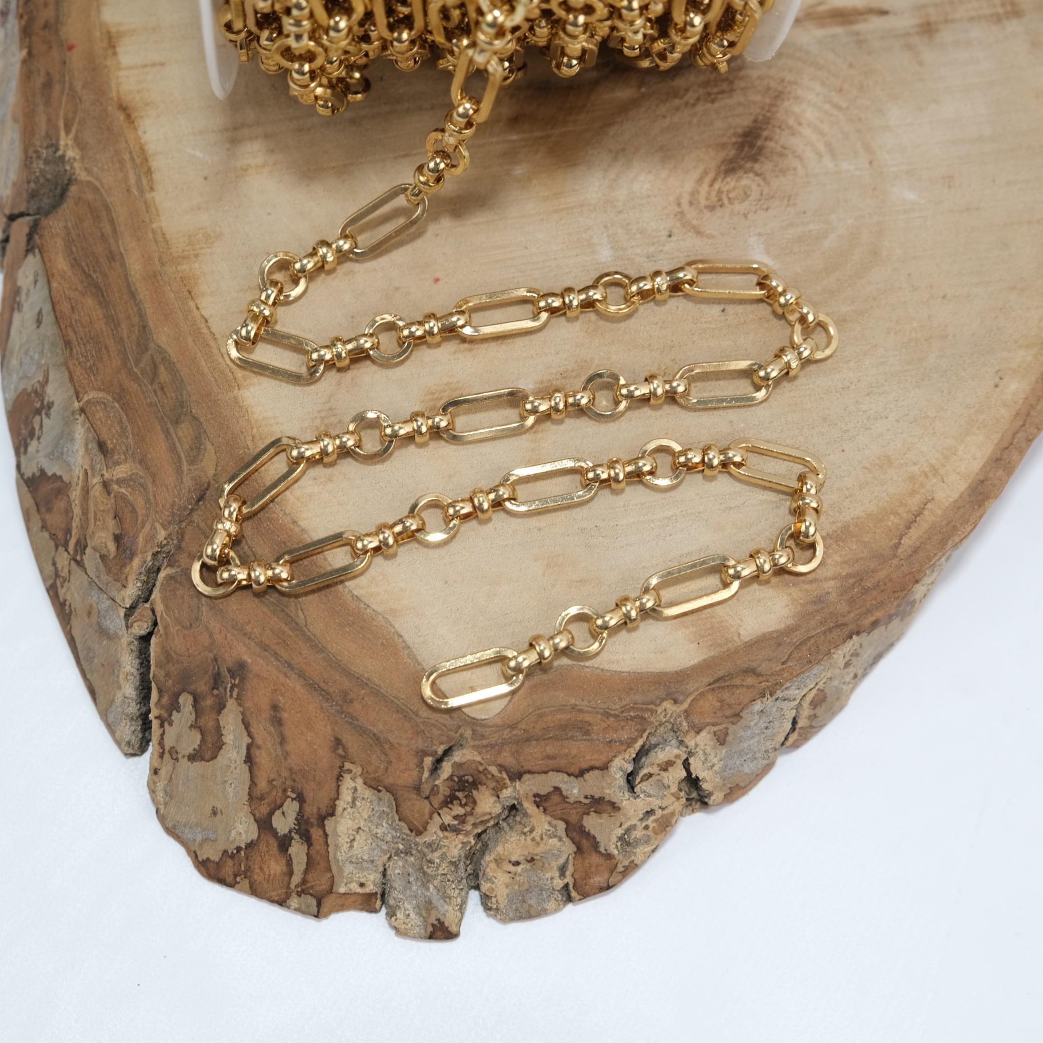 Altın Renk Yuvarlak Bağlantılı Dikdörtgen Halkalı Zincir Takı ve Çanta Zinciri Halka Boyu 16 mm