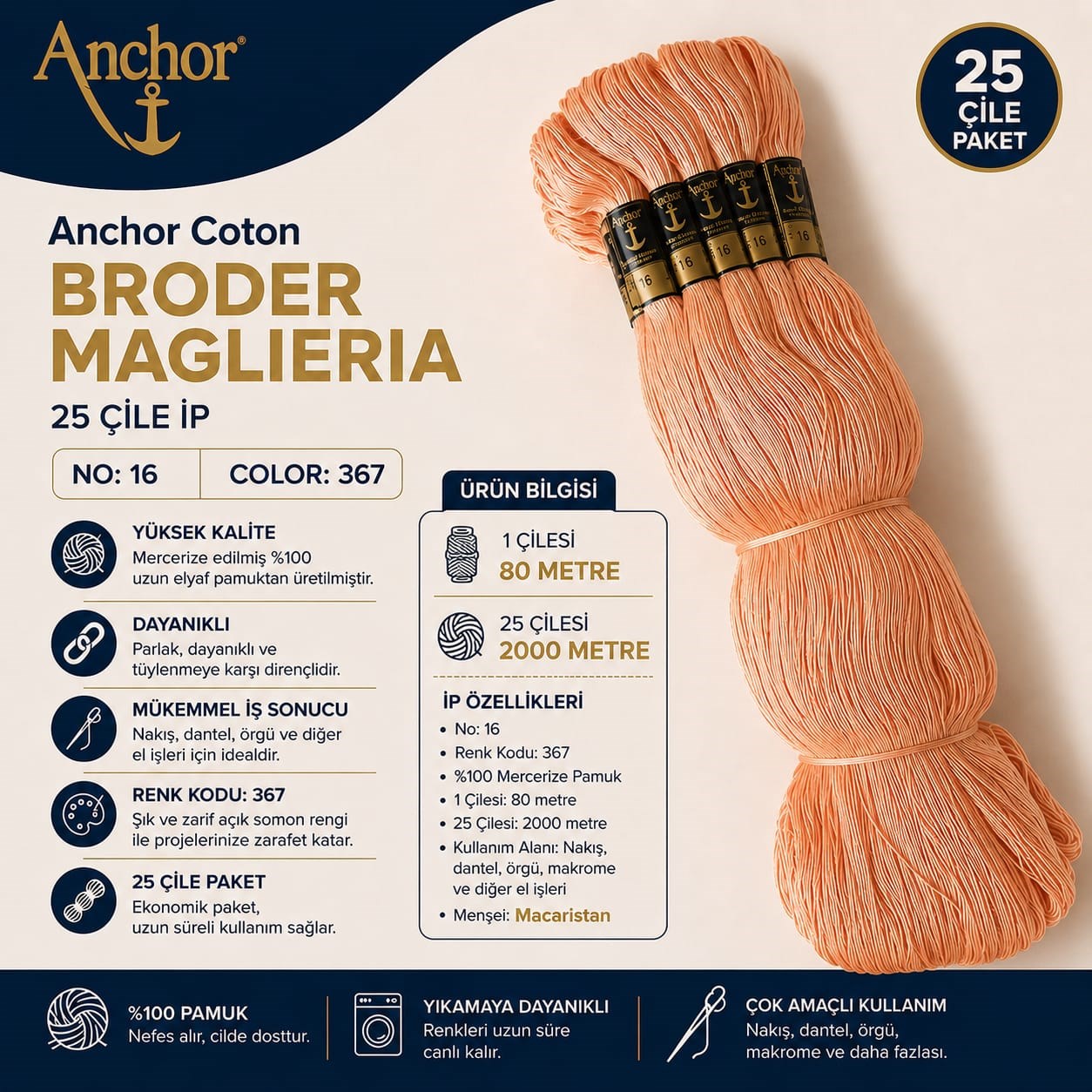 Anchor Coton Broder Maglieria Nakış İpi 25 Çile