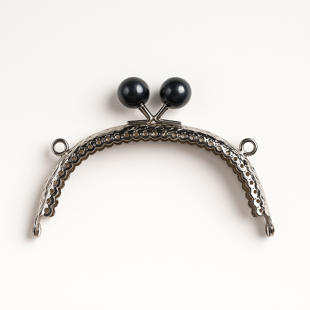 Antrasit Boncuk Topuzlu Gümüş Renk Metal Çanta ve Cüzdan Klipsi 10.5 cm