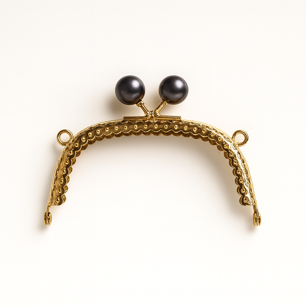 Antrasit Boncuk Topuzlu Sarı Renk Metal Çanta ve Cüzdan Klipsi 10.5 cm