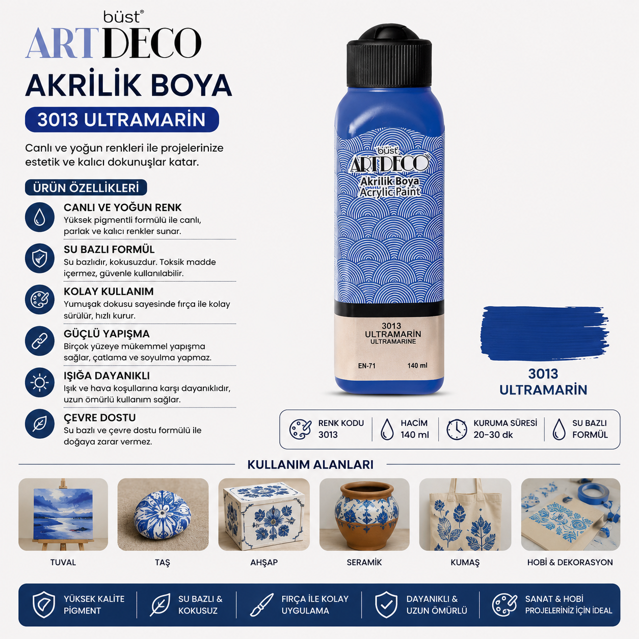 Artdeco Akrilik Boya 140ml Ultramarin 3013