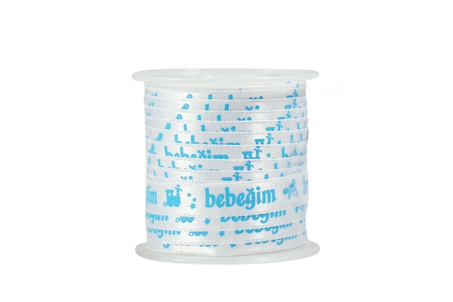 Bebeğim Desenli Beyaz Saten Kurdele 1 cm