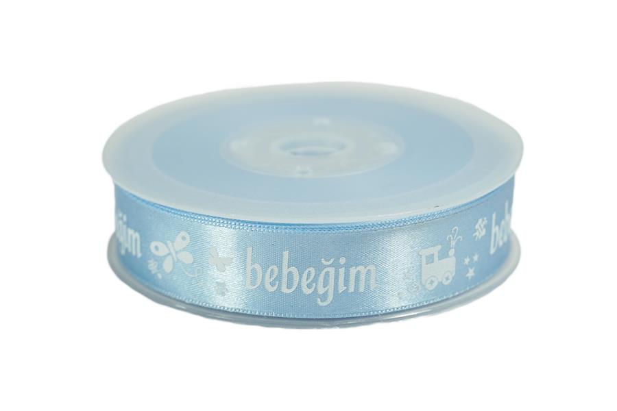 Bebeğim Desenli Mavi Saten Kurdele 2 cm