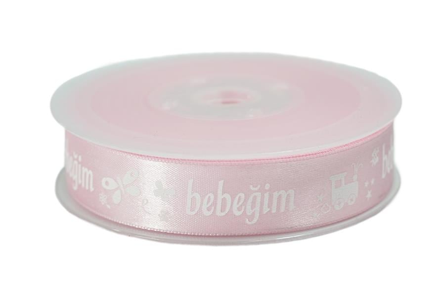 Bebeğim Desenli Pembe Saten Kurdele 2 cm