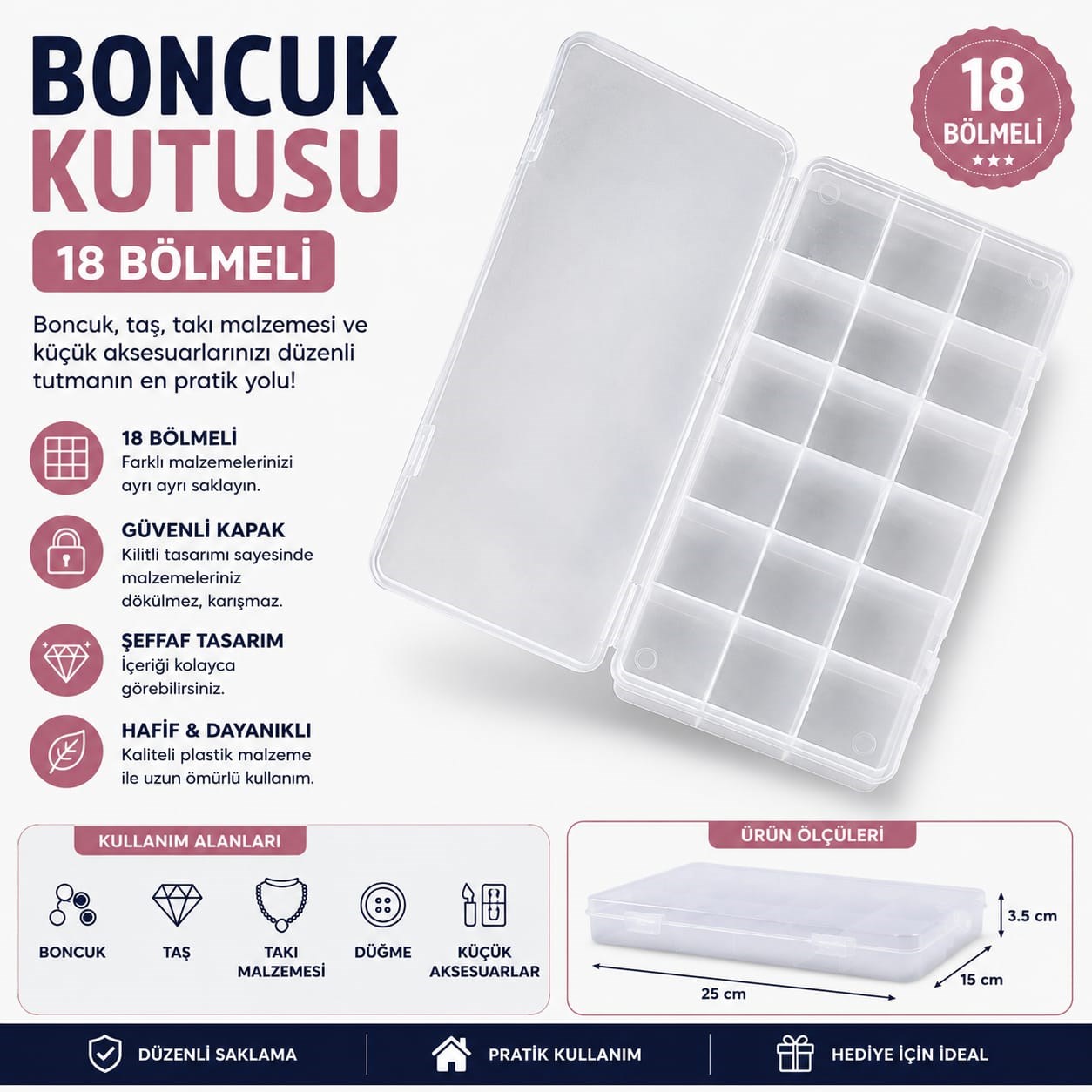 Boncuk Kutusu Büyük Boy 18 Bölmeli