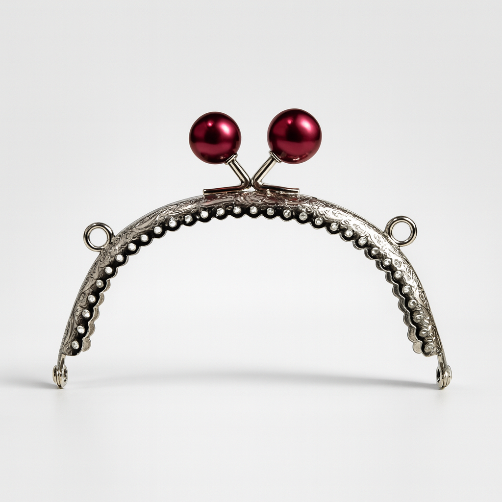 Bordo Boncuk Topuzlu Gümüş Renk Metal Çanta ve Cüzdan Klipsi – 10.5 cm