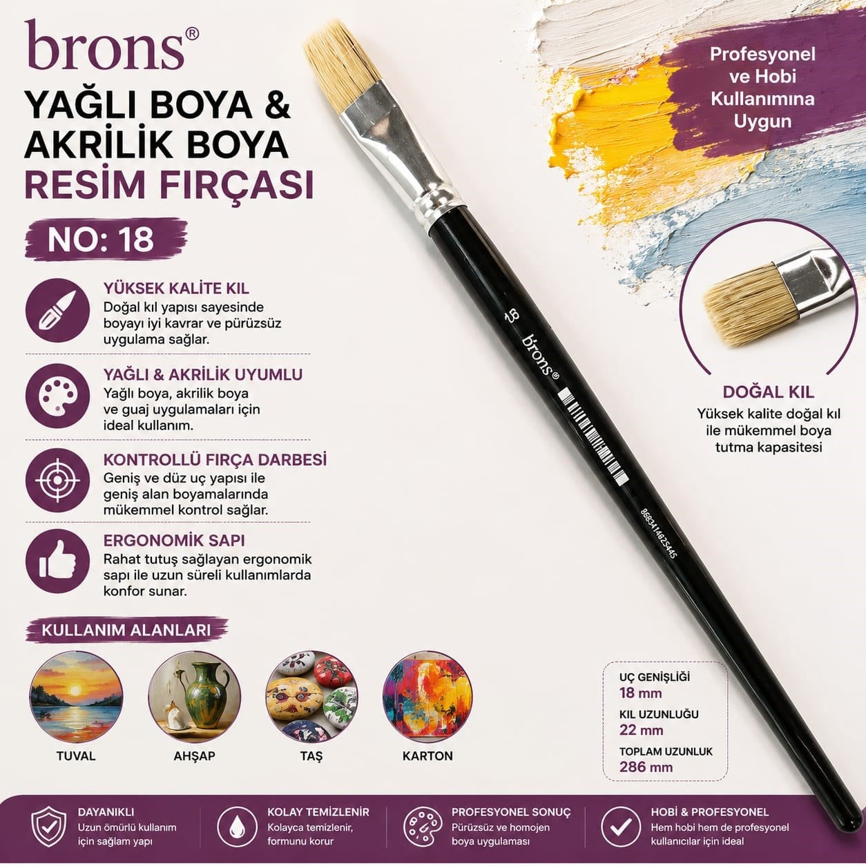 Brons No 18 Yağlı Boya Akrilik Boya Resim Fırçası