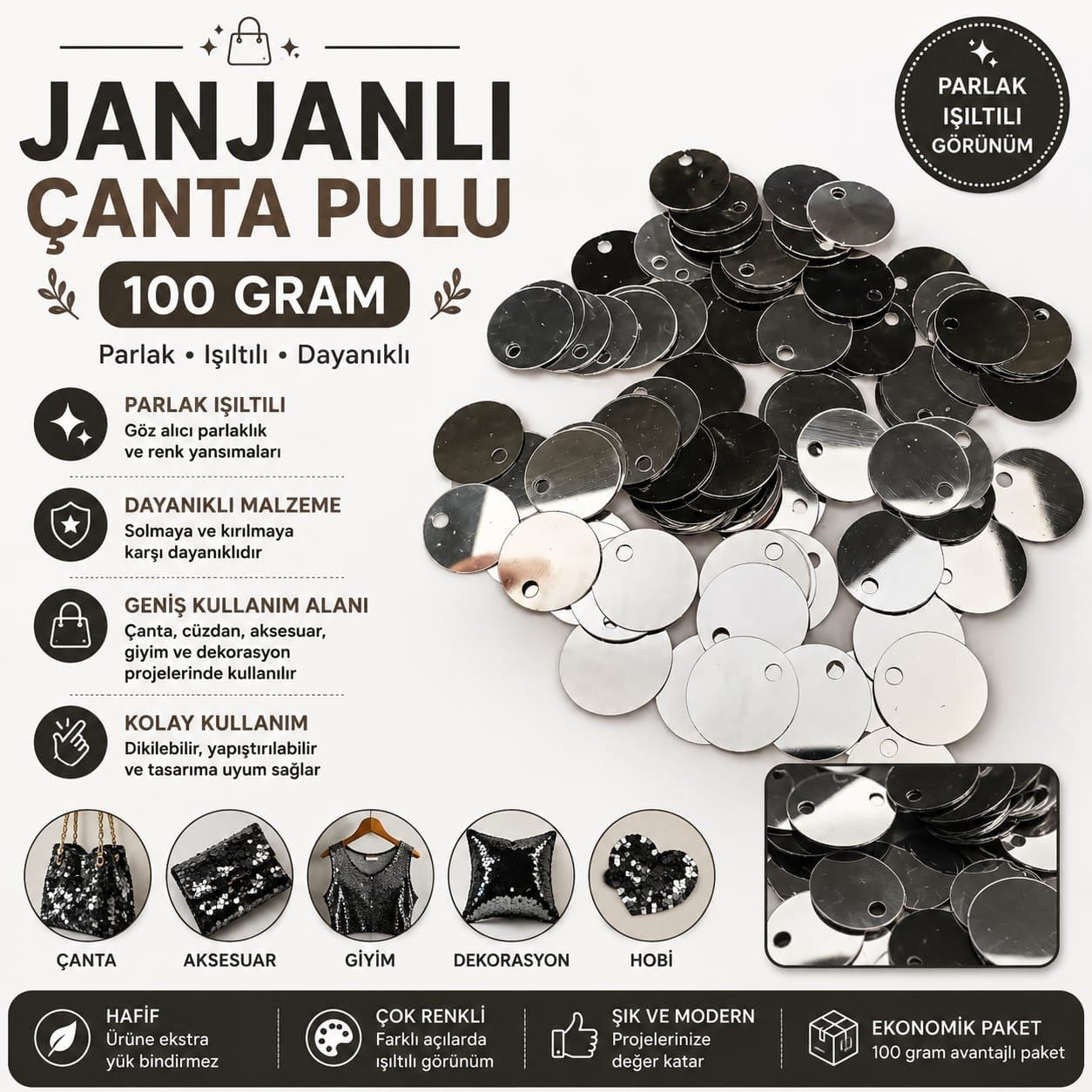 Çanta Pulu Gümüş Rengi-100 Gram