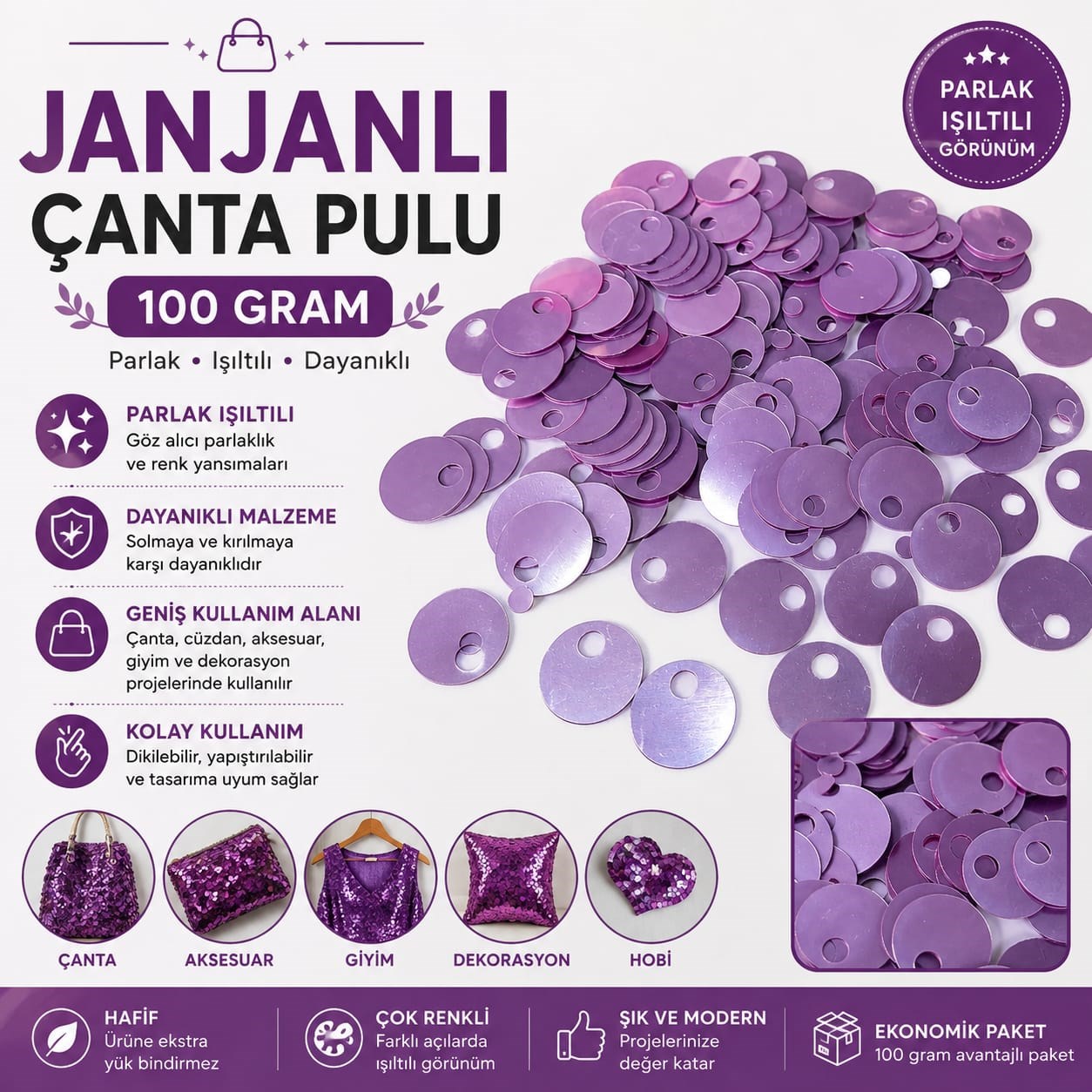 Çanta Pulu – Lila – 100 Gram-20 mm