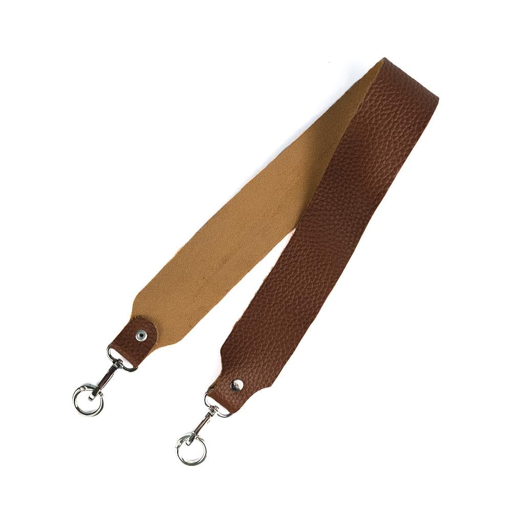 Deri Çanta Sapı Taba Dokulu 60 cm Gümüş Metal Detaylı