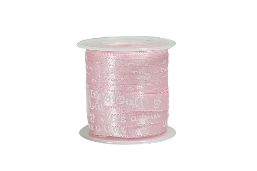 Desenli Pembe Saten Kurdele 1 cm