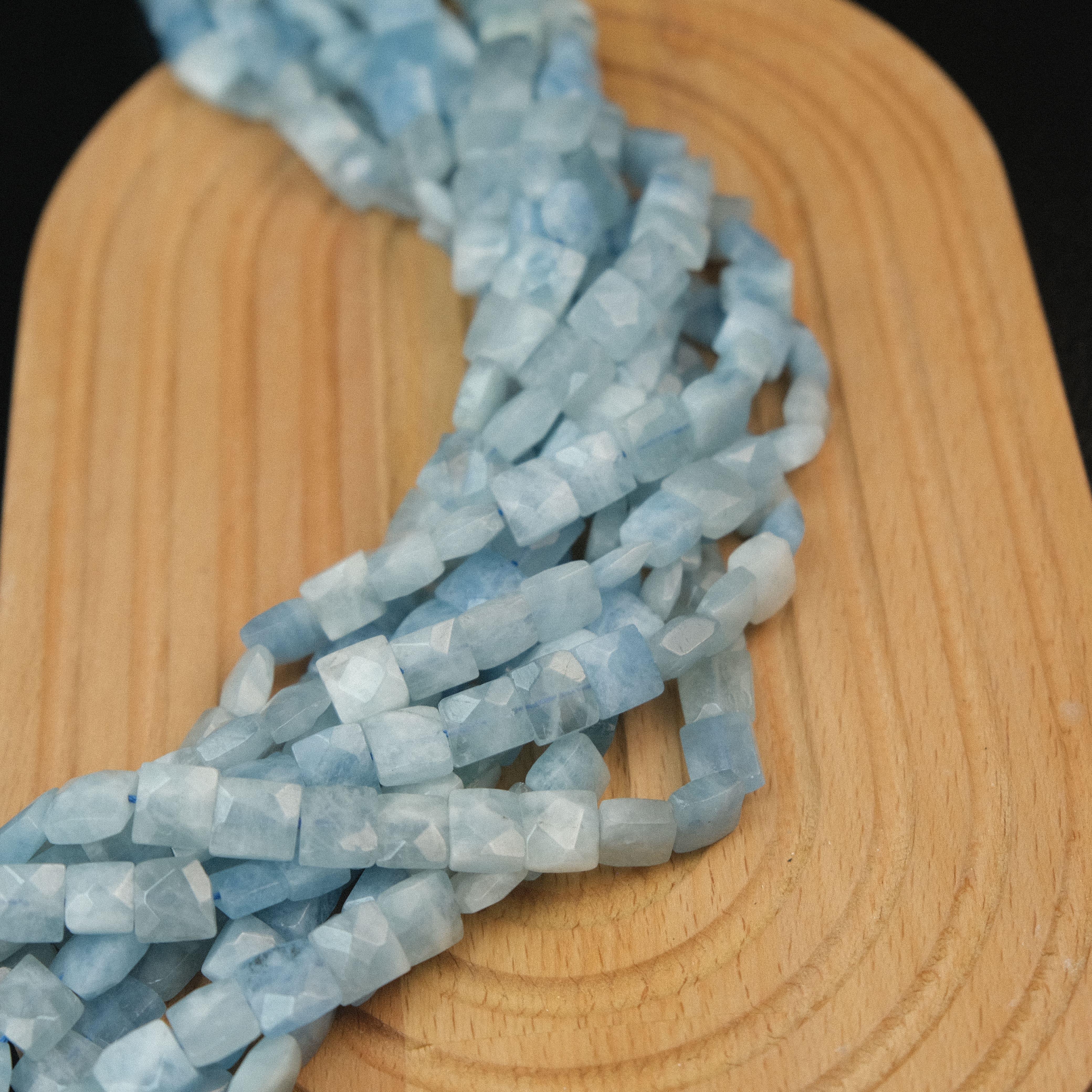 Doğal Akuamarin Taşı Kare Kesim Akuamarin 10 mm Fasetli Doğaltaş (1 Dizi - 40 Adet )