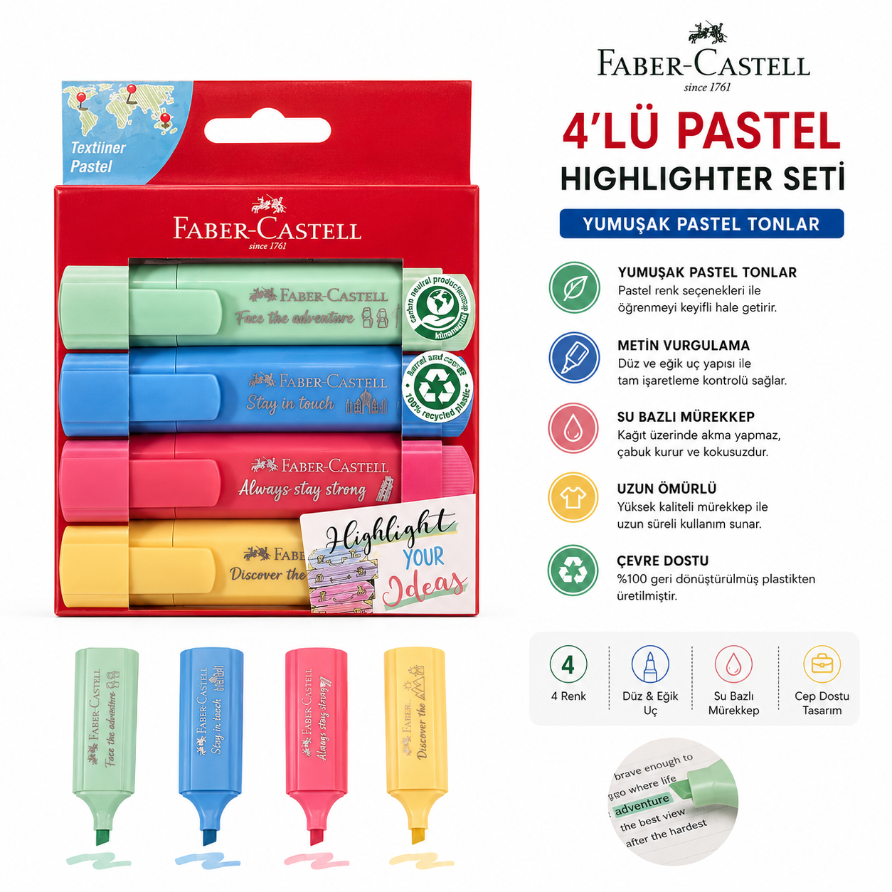 Faber-Castell Fosforlu Kalem 46 Pastel 4 Renk