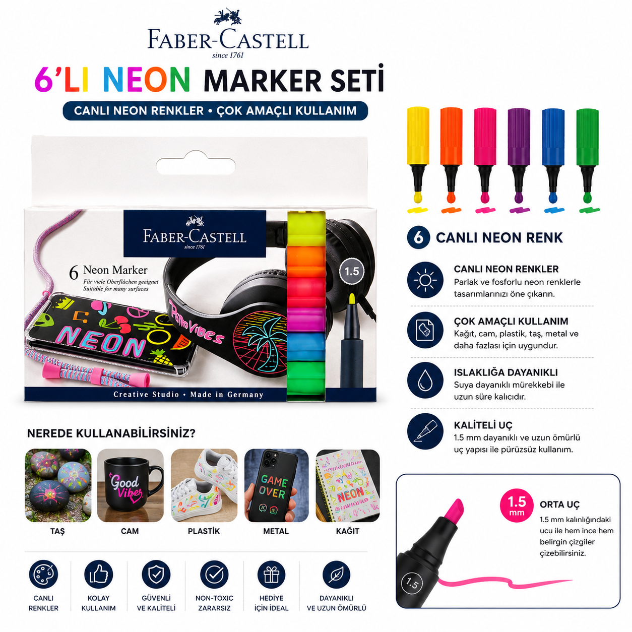 Faber Castell Markör Neon 6 Renk Set