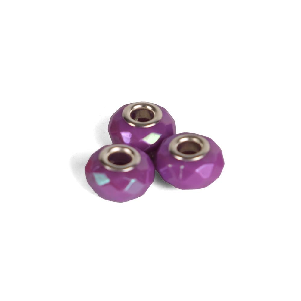 Fasetli Lila Boncuklu Charm 12 mm 3 Adet