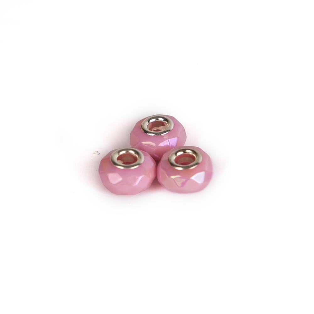 Fasetli Pembe Boncuklu Charm 12 mm 3 Adet