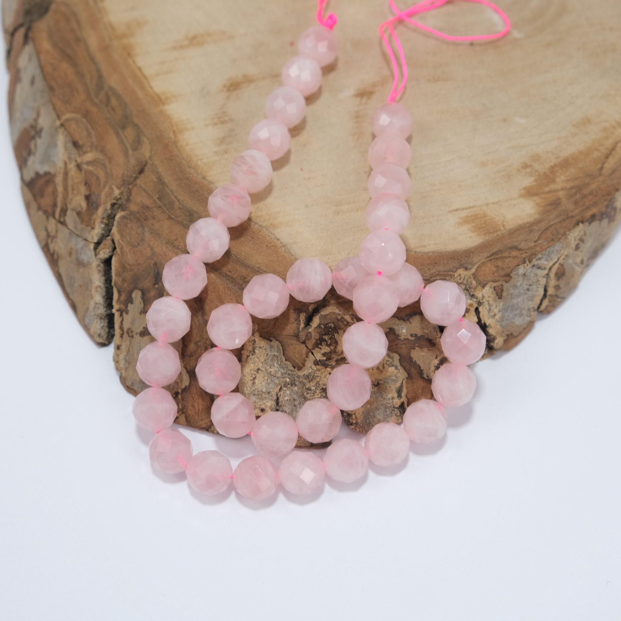 Fasetli Pembe Kuvars Doğaltaş Boncuk 10 mm Kolye ve Bileklik Boncuğu