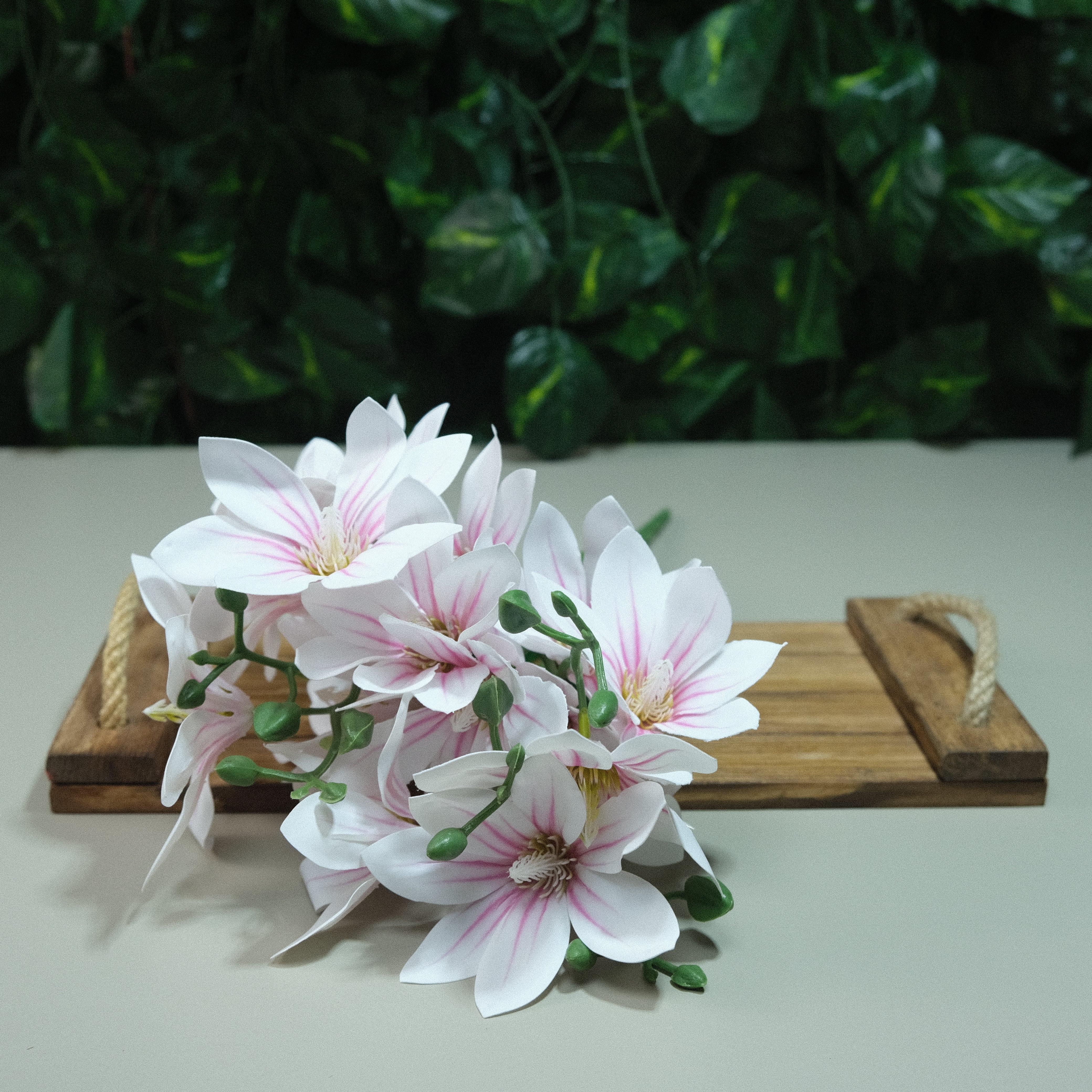 Gerçek Dokulu Yıldız Manolya 5 Dal 47 cm Pembe Damarlı Islak Manolya Demeti