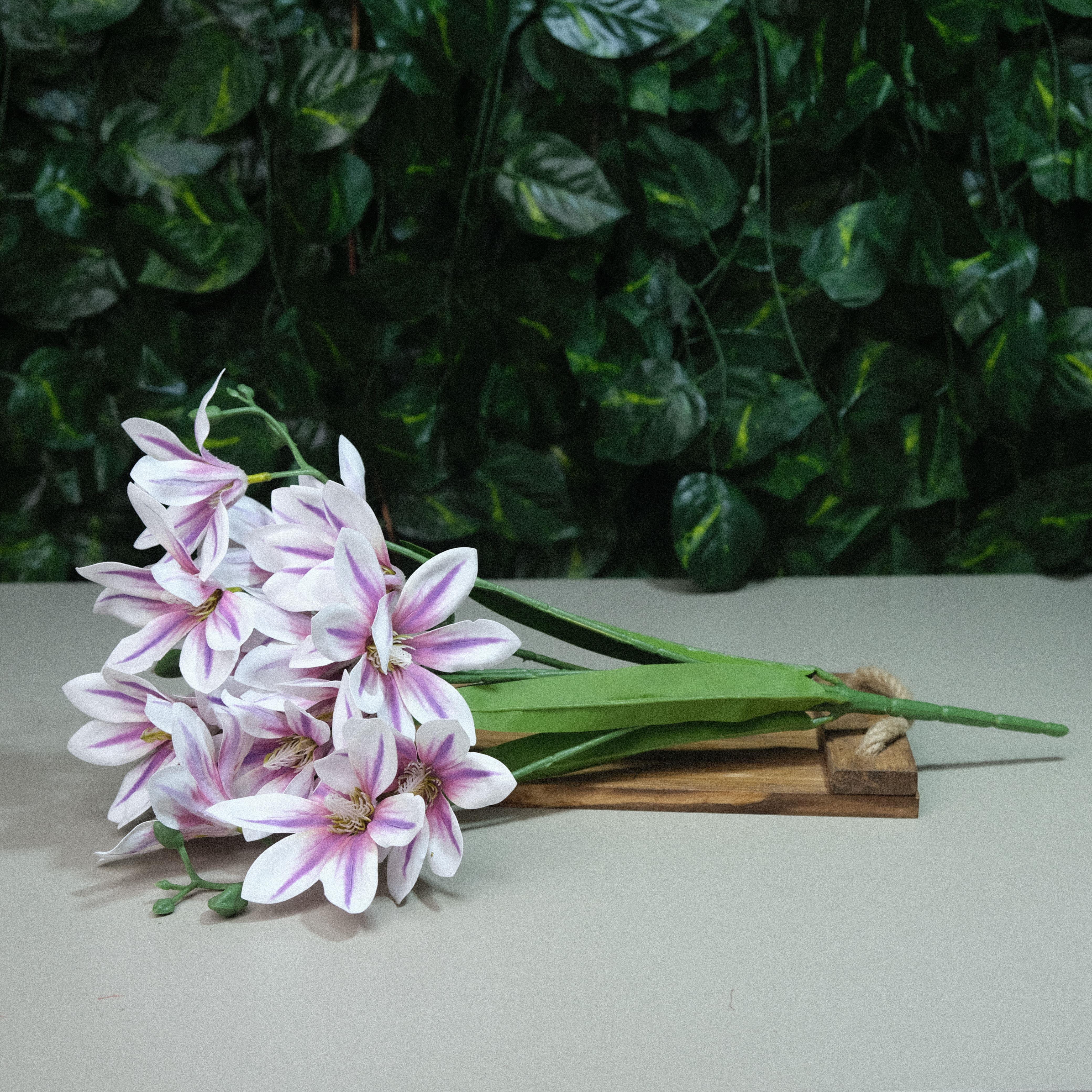 Gerçek Dokulu Yıldız Manolya 5 Dal 47 cm Lila Damarlı Islak Manolya Demeti