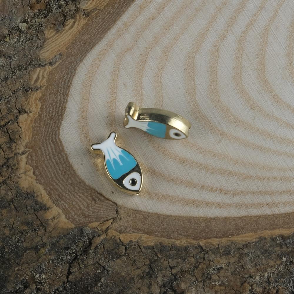 Gold Metal Balık Figür Mavi Beyaz Renkli Kolye Bileklik Aparatı