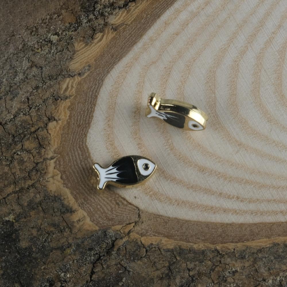 Gold Metal Balık Figür Siyah Beyaz Renkli Kolye Bileklik Aparatı