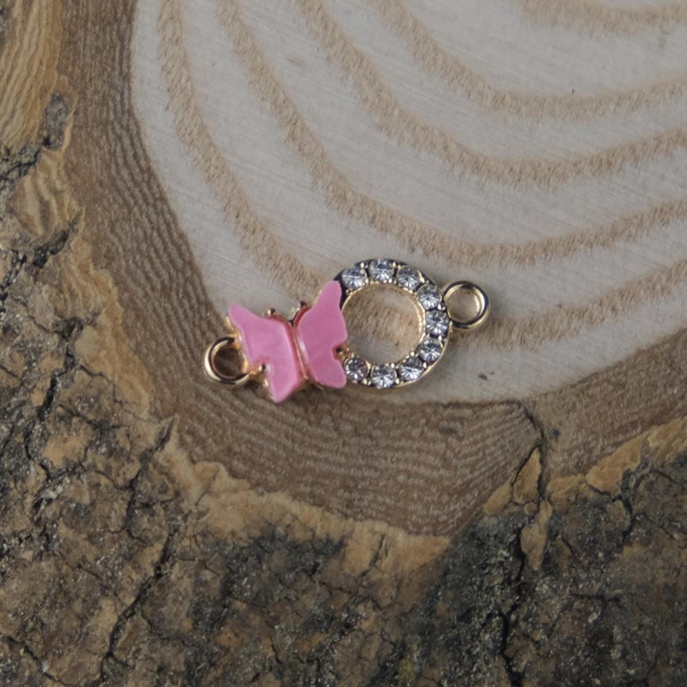 Gold Metal Kelebek Figür Pembe Sedef Yuvarlak Taşlı Bileklik Aparatı
