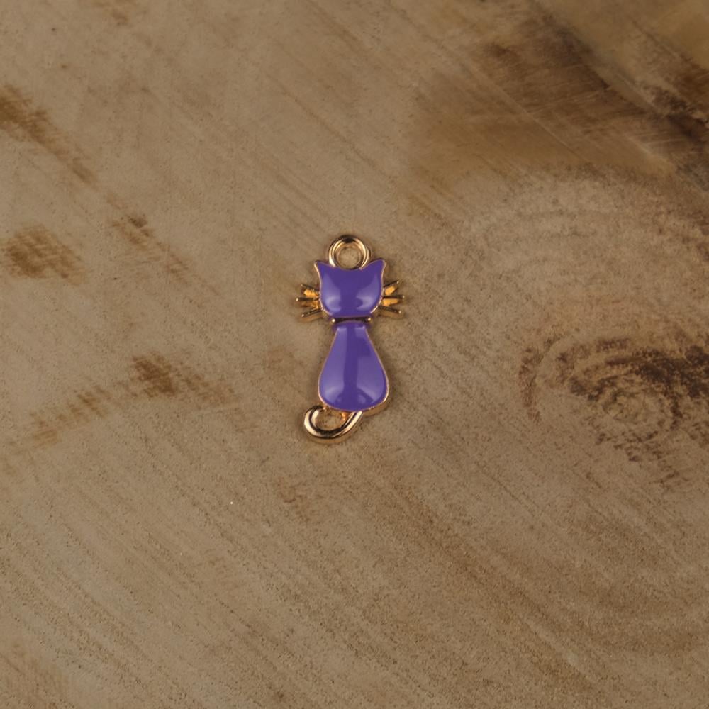 Gold Metal Lila Kedi Figür Bileklik Kolye Ucu