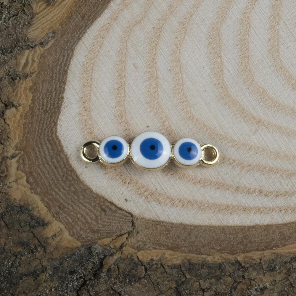 Gold Metal Mavi Beyaz Nazar Boncuğu Figür Kolye Bileklik Aparatı