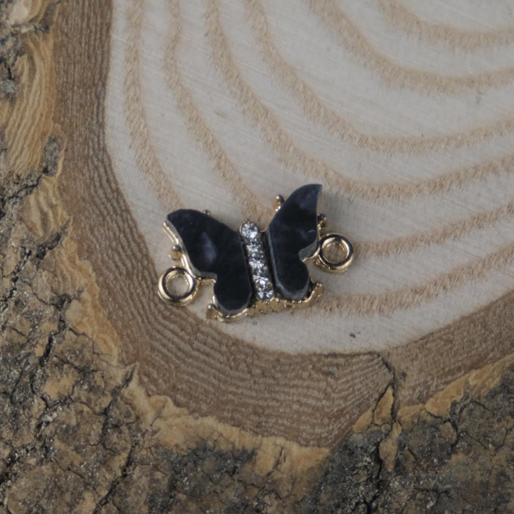 Gold Metal Siyah Sedef Kelebek Taş Detaylı Bileklik Aparatı