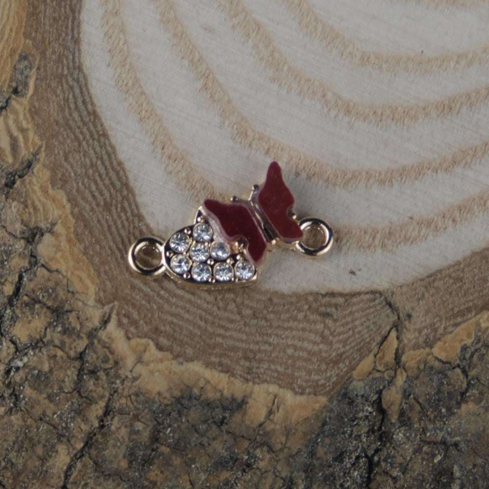 Gold Metal Taşlı Kalp Figür Bordo Sedef Kelebek Bileklik Aparatı