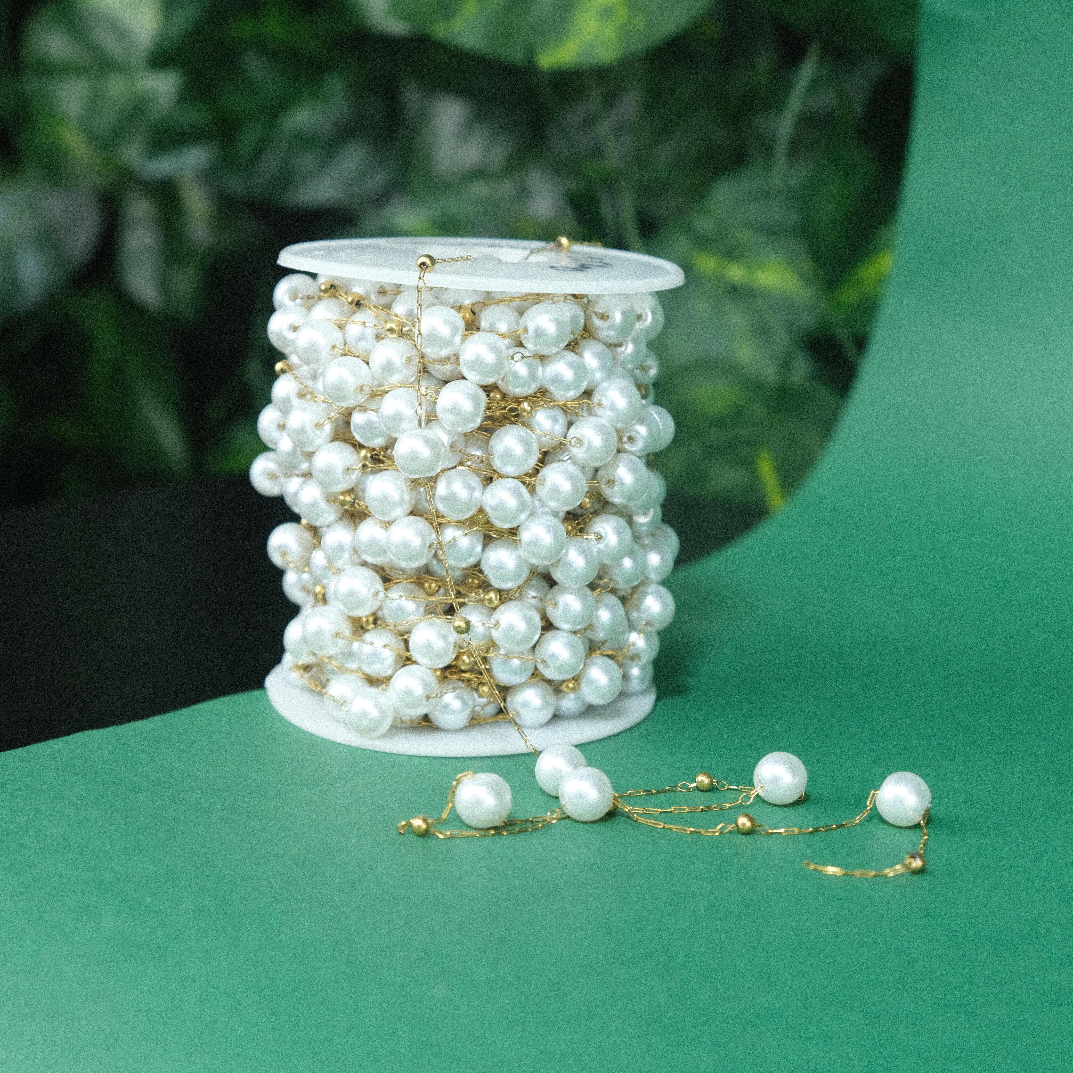 Gold Renkli Metal Zincir 8 MM İncili Zincir Gözlük Zinciri Y Kolye Zinciri 1 Metre