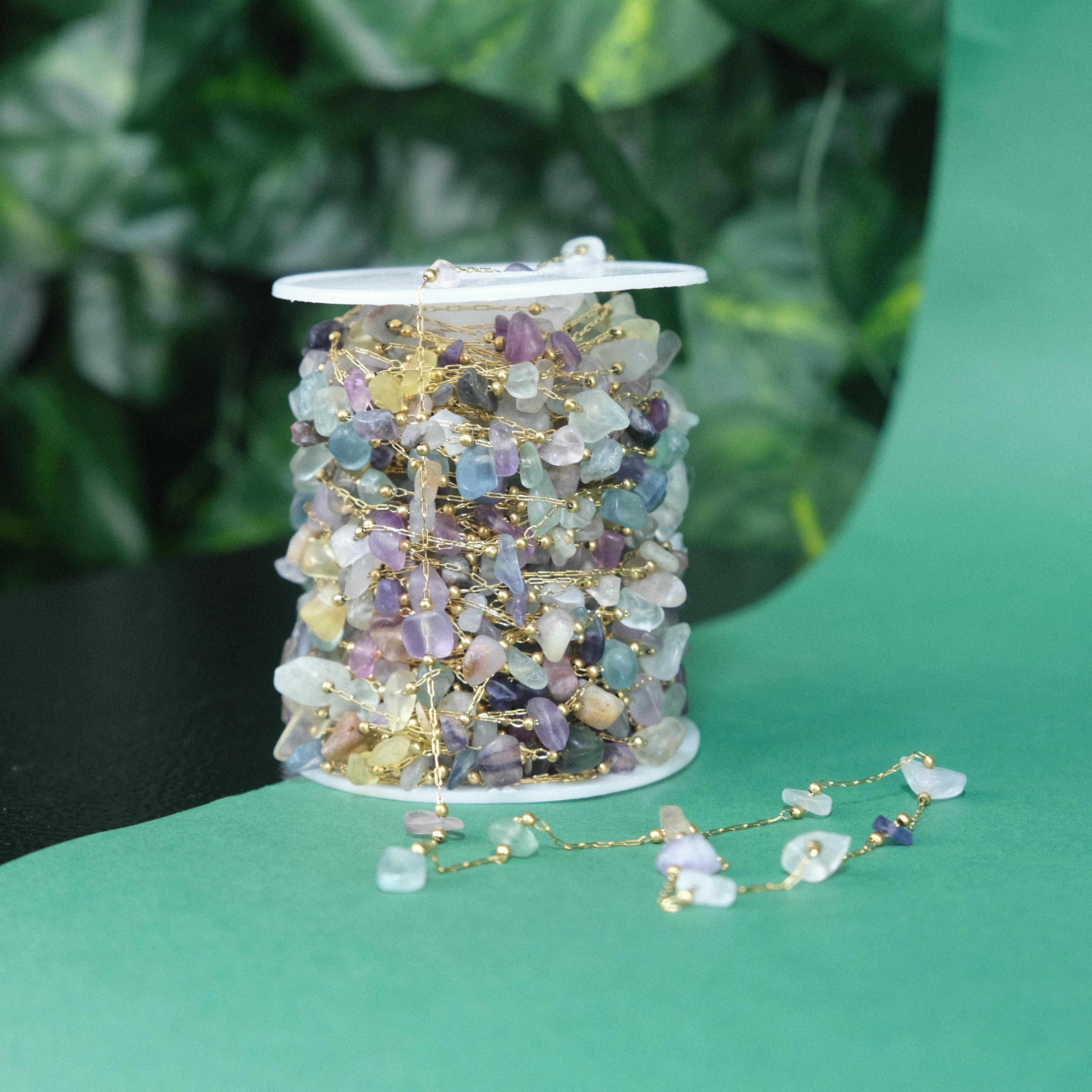 Gold Renkli Metal Zincir Kırık Doğaltaşlı Zincir Gözlük Zinciri Y Kolye Zinciri 1 Metre