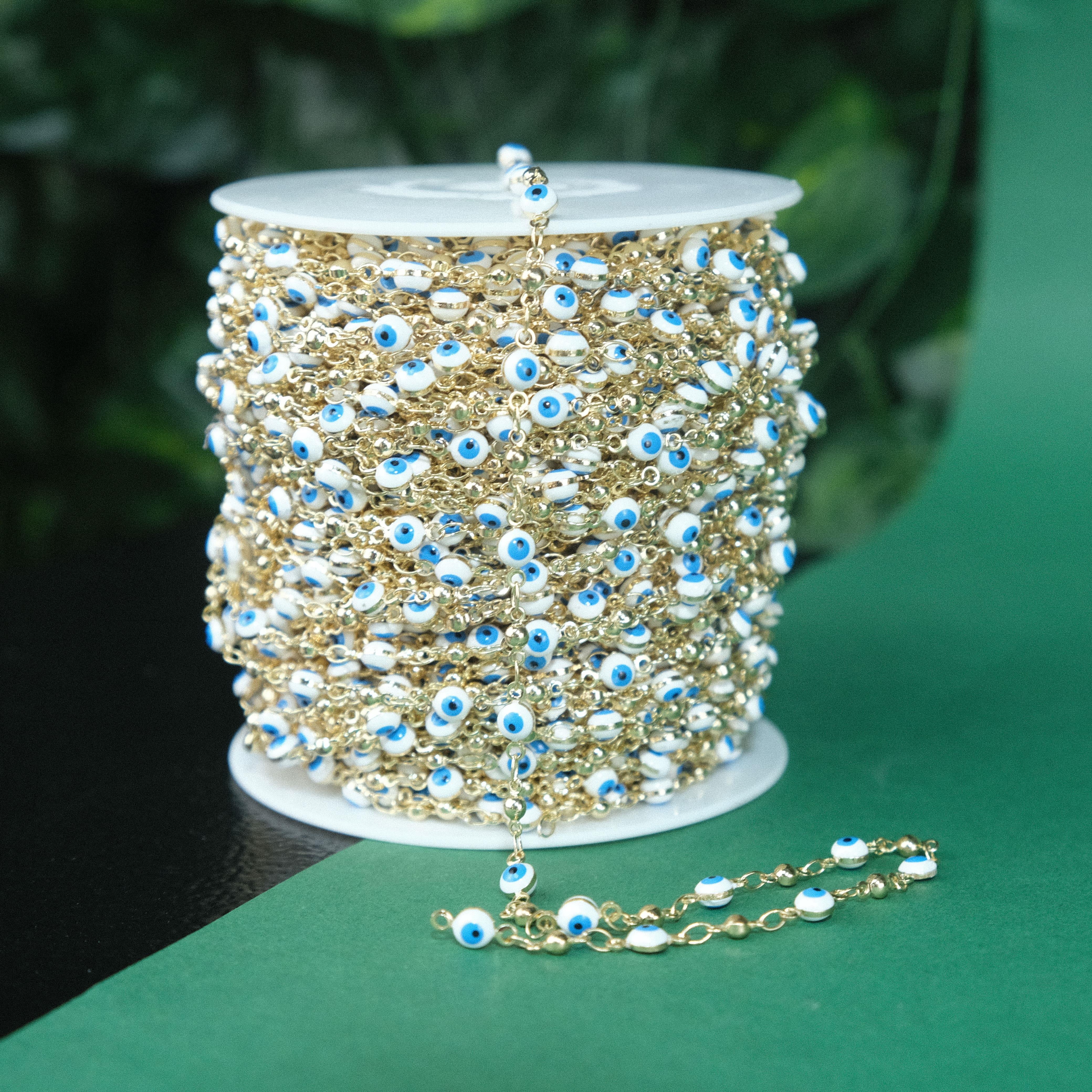 Gold Renkli Metal Zincir Renkli Nazar Boncuklu Zincir Gözlük Zinciri Y Kolye Zinciri 1 Metre